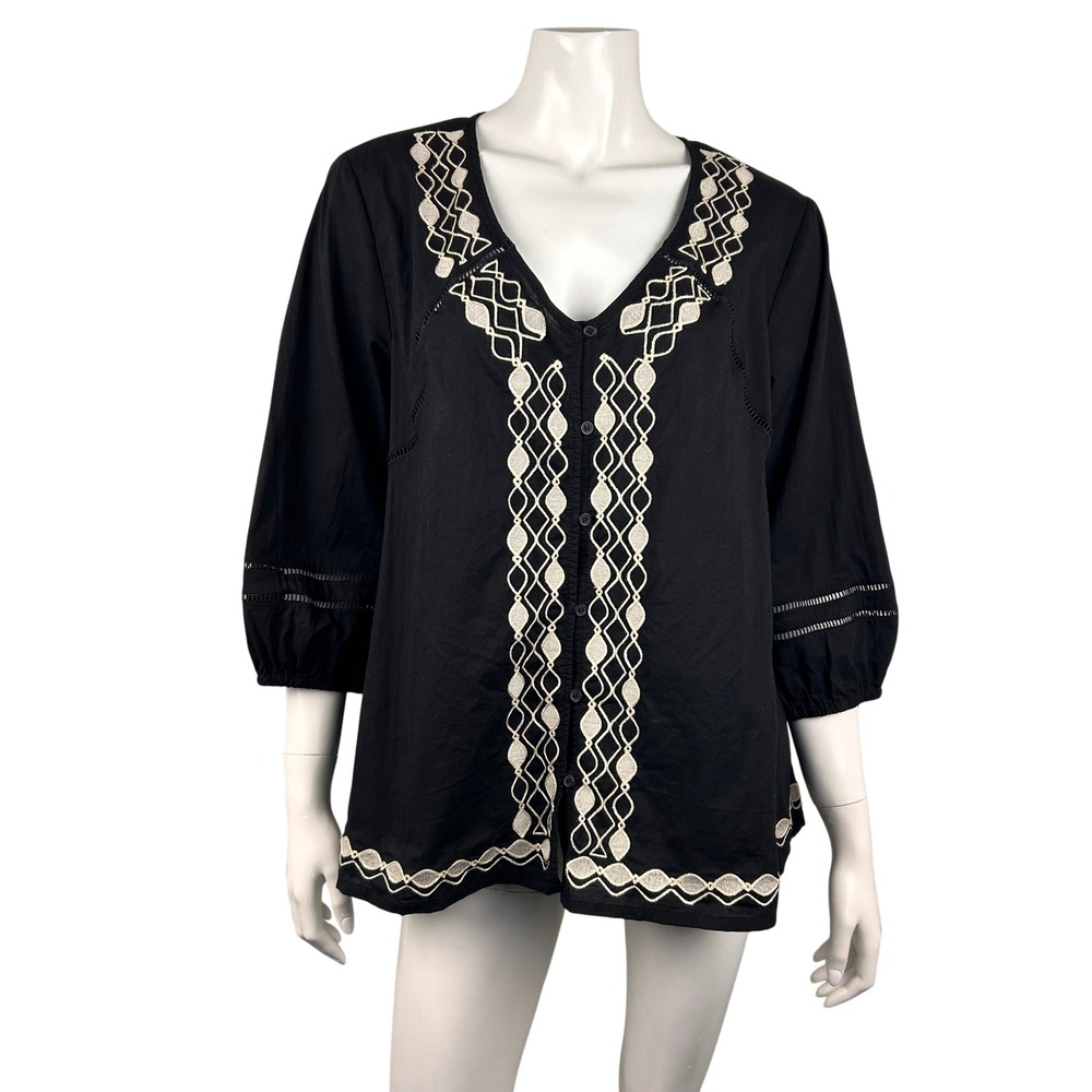 B.Young BYHEIDY Shirt Black‎ Embroidered Boho Large 40 Cotton